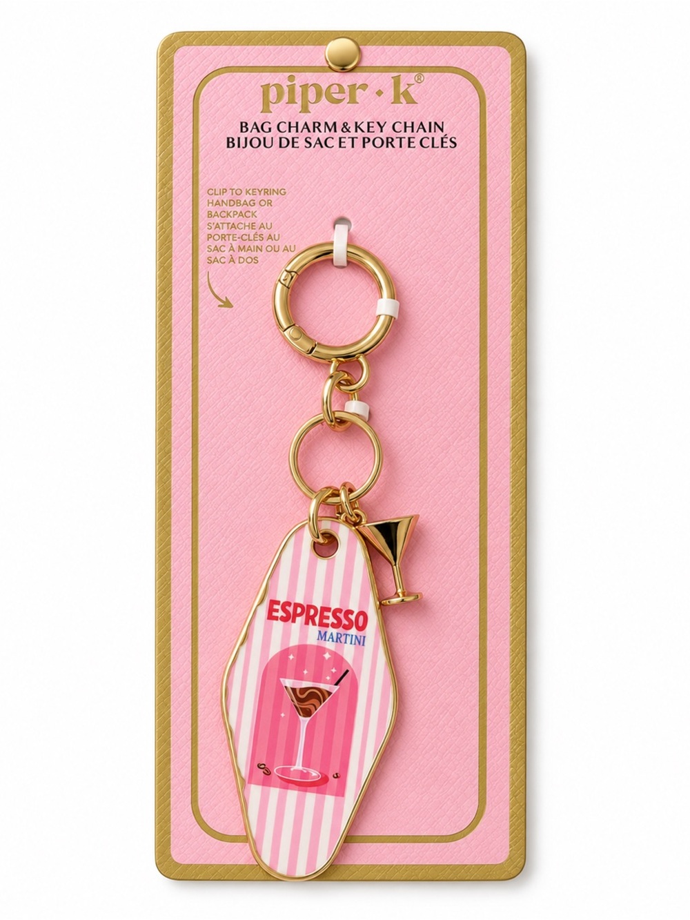 piper·k Pink & Gold Espresso Martini Bag Charm Key Chain